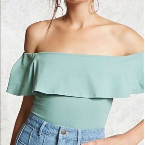 NWT Forever 21 Teal Off Shoulder Bodysuit